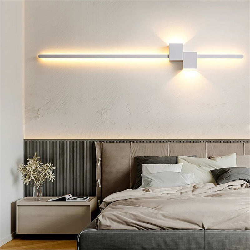 Wall lamp bench living room background wall grids modern casualnormcoreaccessible luxury one-shaped bedroom aisle bedside lamp