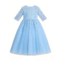 European and american style flower girl dress long sleeve princess children's wedding dress tutu girl's princess dress three-quarter sleeve summer