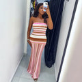 European and american cross-border women's fashion  summer new arrival: elegant bandeau striped sleeveless bodycon mini dress