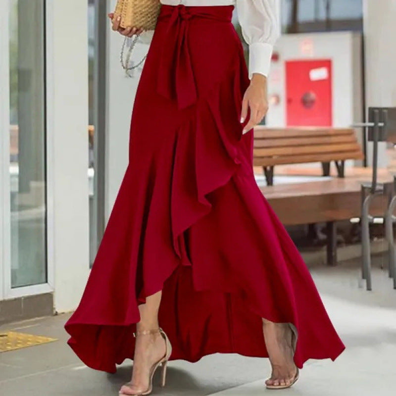 women's plaid mermaid skirt rufflesasymmetrical hemhigh waistcasual umbrella wrap long skirt