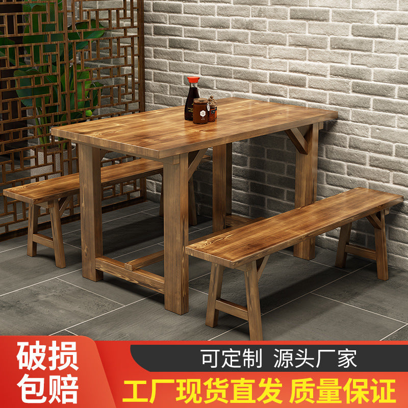 9U solid wood dining table restaurant noodle restaurant tables and chairs snack bar breakfast shop tables and chairs commercial retro dining table fast food
