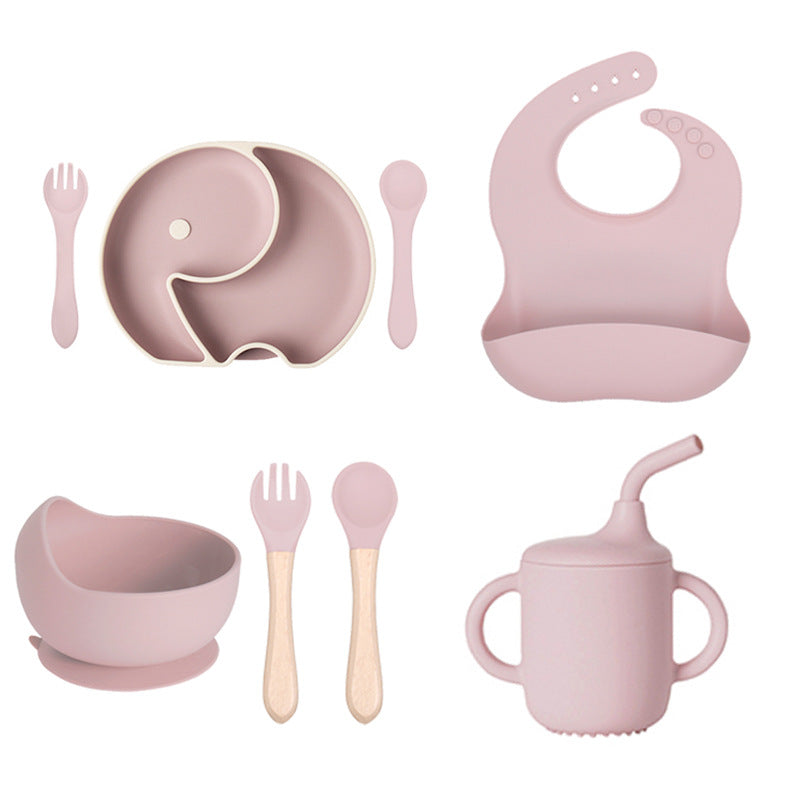 Cross-border baby silicone grid plate two-color plate with lid children's gift silicon feeding tableware set