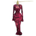 European and american women's clothing  autumn new collection: sweet and fresh printed mock neck long sleeve high waist slimming maxi dress