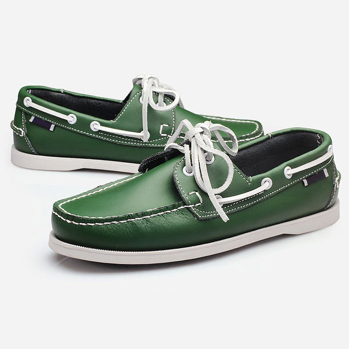 Slip-on men's leather loafers - round toe, flat, boat shoes - casual, versatile leather shoes for work, driving, and everyday wear
