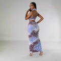 European and american cross-border fashion sexy women's clothing  summer new arrival: halter neck wrap, backless maxi dress three-piece set