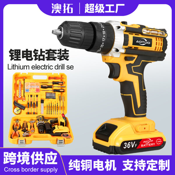 New 124-piece hand drill set, rechargeable lithium battery drill set, multi-functional power tool set wholesale