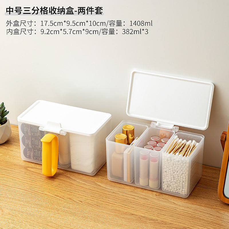 Bathroom mirror cabinet cotton swab cotton pad puff storage box transparent plastic grid desktop flip cover cosmetic storage box