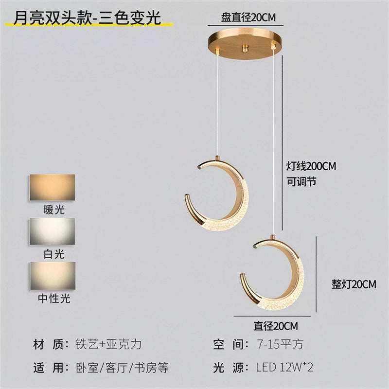 Luxury gold crystal crescent moon ring bedside pendant light - modern minimalist c-ring for bedroom, bar, entryway, and boutique hotel ambiance