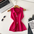 Korean style commute chic: women's summer slim-fit sleeveless knit vest with polo collar and zipper detail