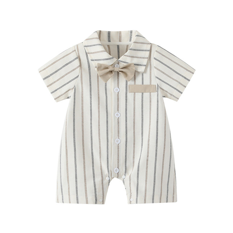 Baby clothes summernew arrival short-sleeved jumpsuit k-style gentleman cute khaki baby boy 100-day one-year-old crawling suit