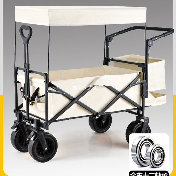 Baby stroller folding trolley roof four-wheeled pet stroller outdoor camping walking baby after driving trailer