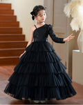 Girls' formal dresses princess gowns high-end little host runway fashion european and american black performance costumes light luxury hepburn style dresses for girls