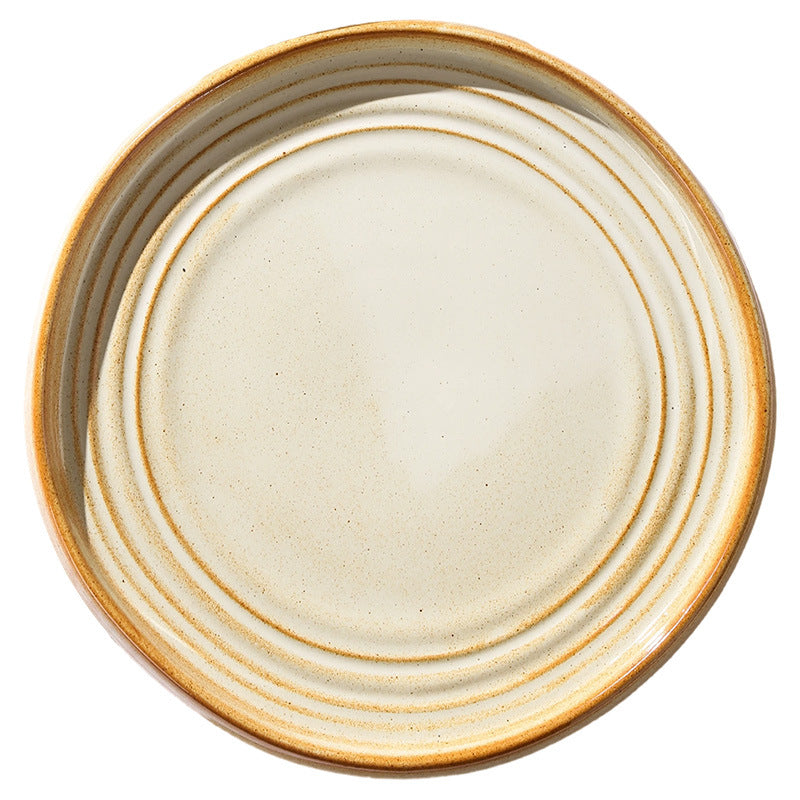 Retro stoneware ceramic tableware restaurant hotel stylish thread western food steak plate for home high-looking deep plate soup plate