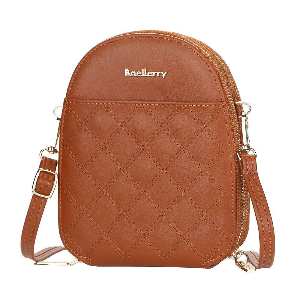 BAELLERRY New Embroidered Women's Small Crossbody Bag Korean Version Large Capacity Zipper Shoulder Bag Versatile Mobile Phone Bag