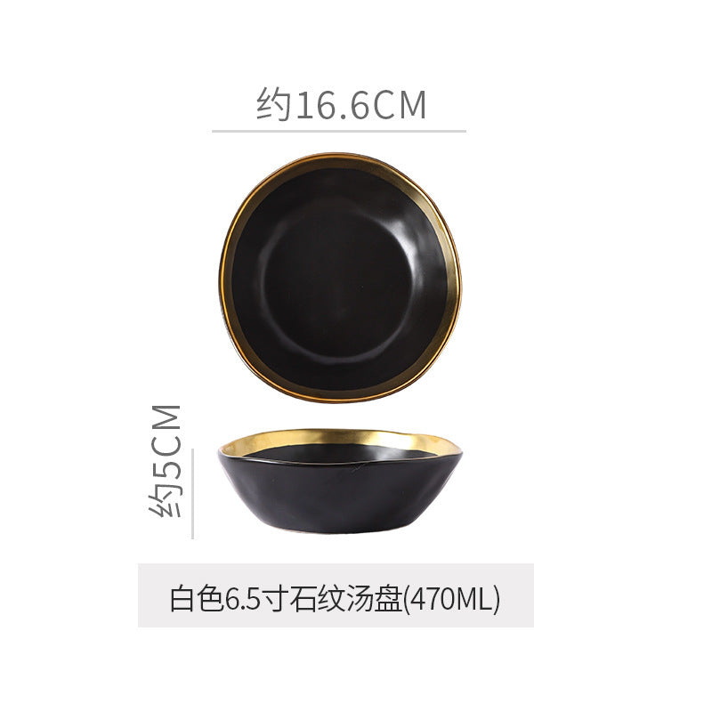 Retro special-shaped ceramic western food steak plate electroplated gold accessible luxury style western food salad bowl mug high-looking plate