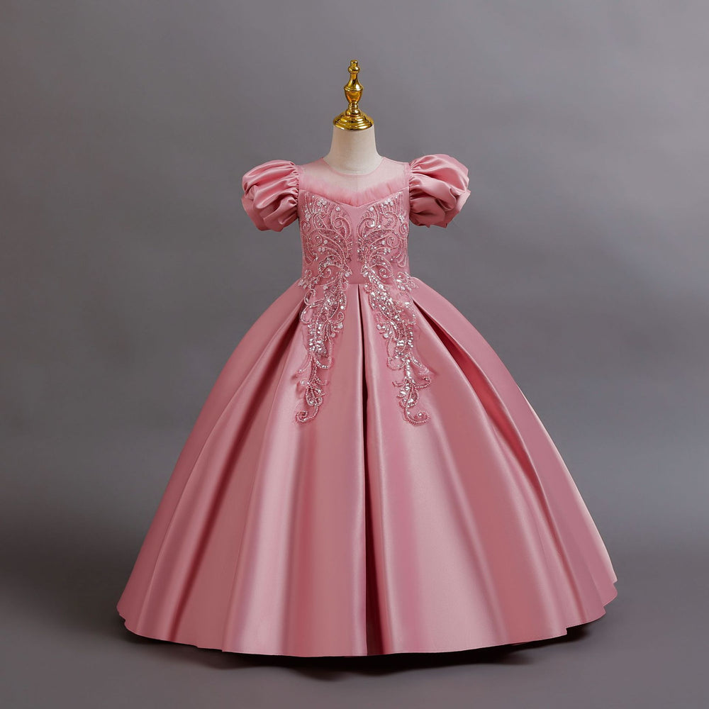 New arrival: satin sequin princess dress for girls - perfect for flower girls, piano recitals, and special occasions