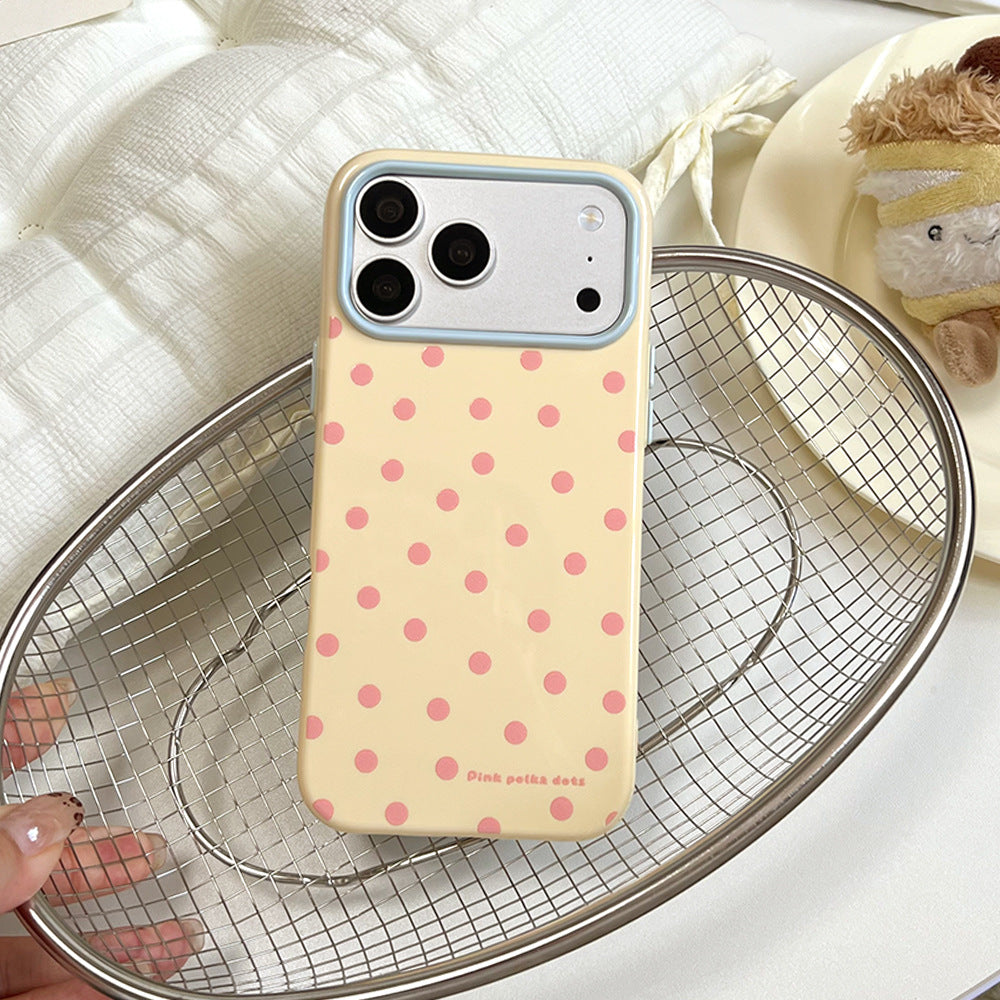 Color-blocked macaron phone case with all-over polka dot design, compatible with apple 17 pro max. iphone 18 skin-feel jelly case, also suitable for iphone 15
