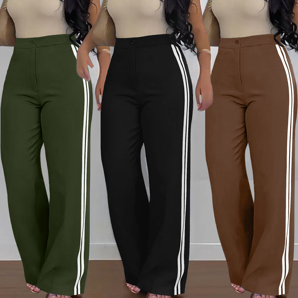 S391404 Cross-border  wholesale, women's side striped high-waisted straight-leg pants, women's fashion casual trousers