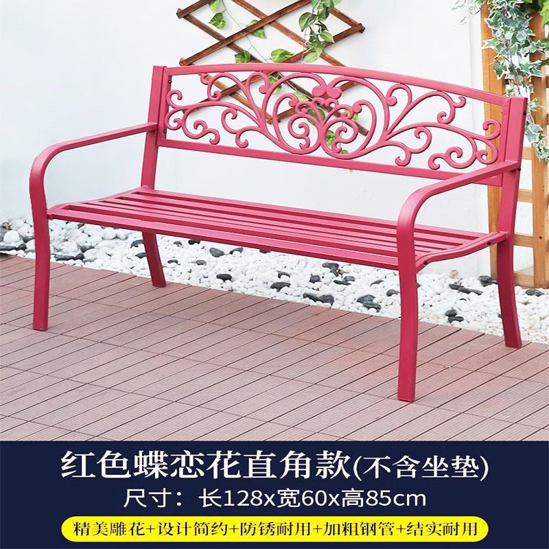Outdoor park bench double seater bench casual simple bench iron backrest courtyard outdoor garden