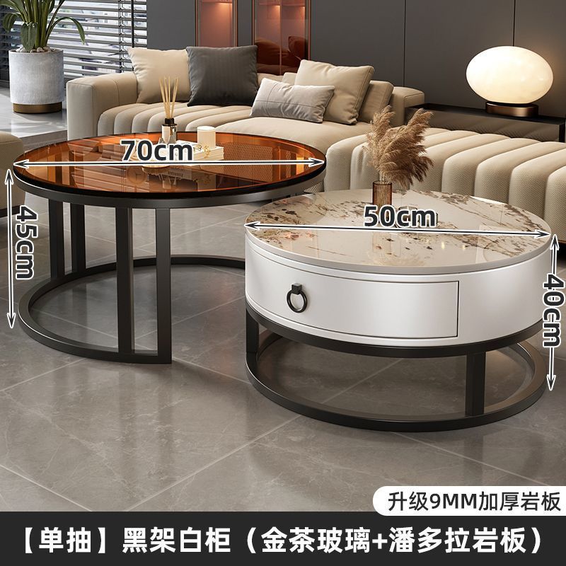 Rock slab coffee table living room solid wood table balcony small apartment for homecasualaccessible luxury round side table retractable combination
