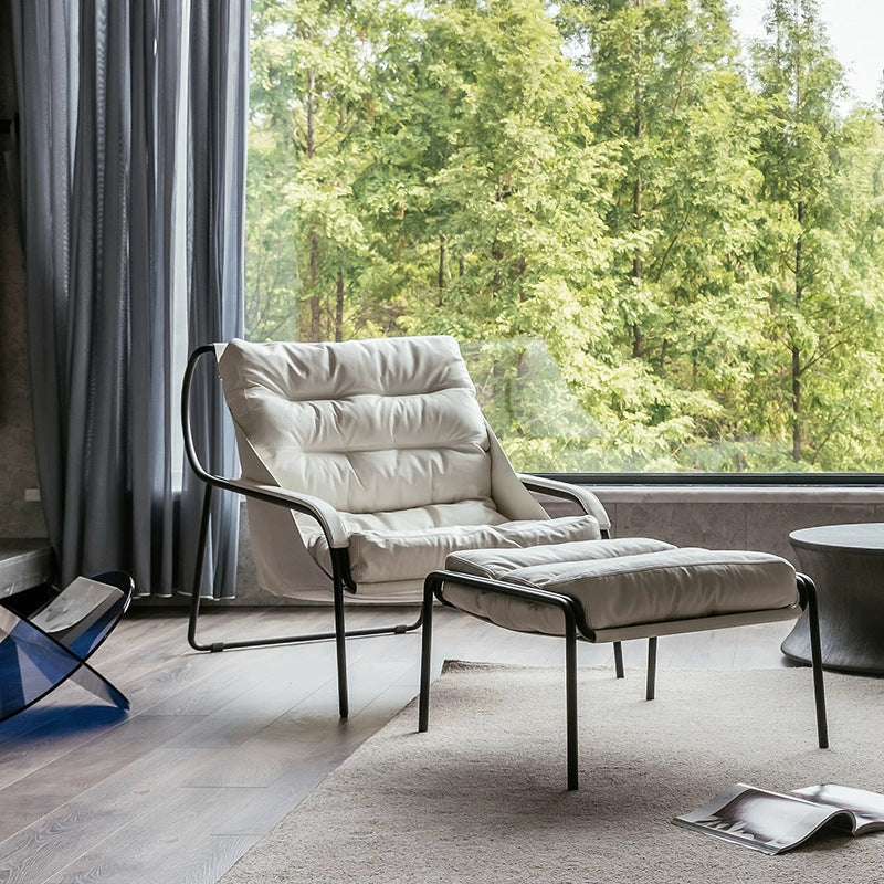 Italian light luxury leather single sofa chair, industrial style casual chair, orange living room designer single chair, negotiation chair