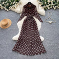 Vintage polka dot dress women's printed summer red high waist cinched waist tie waist slimming elegant long dress french elegance