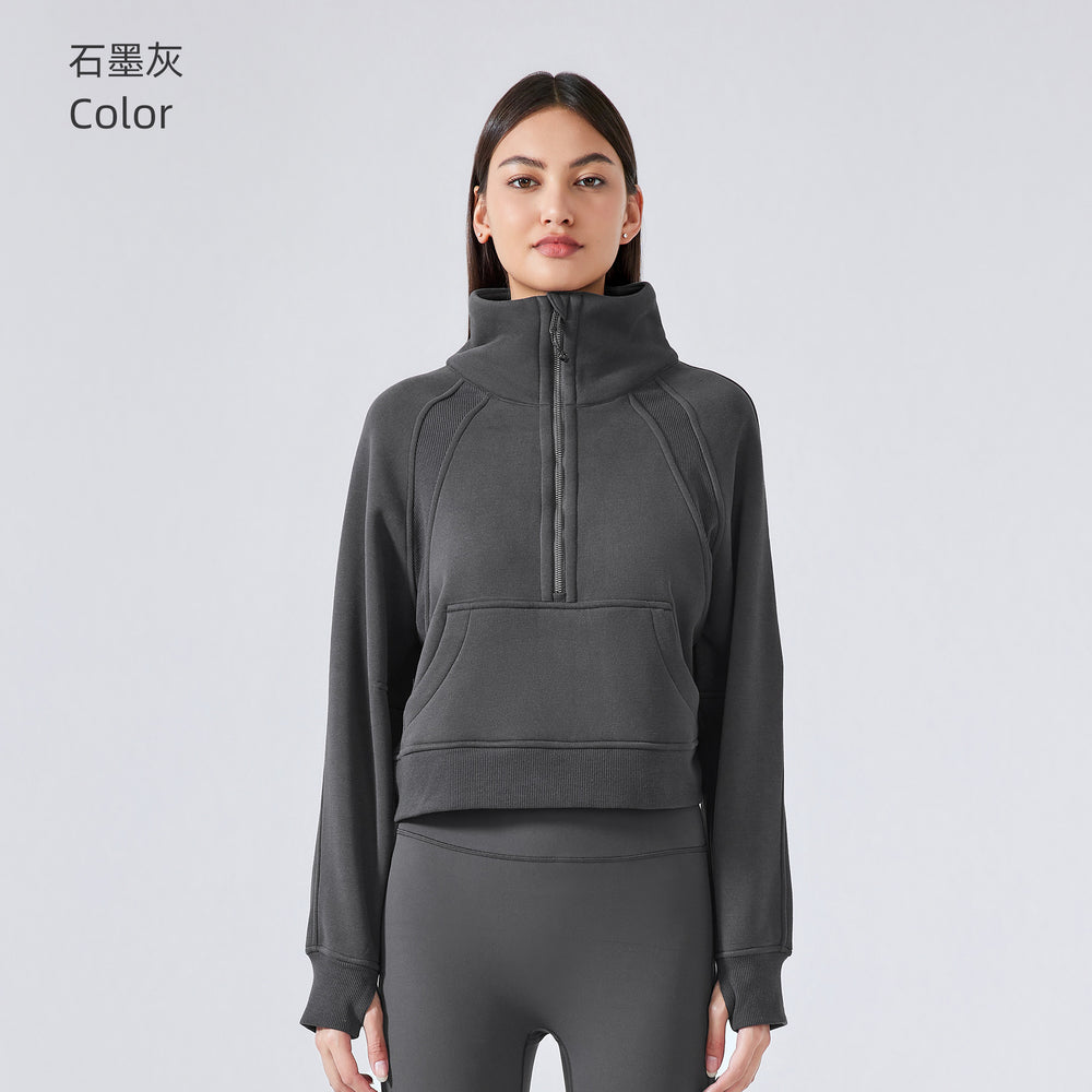 Half-zip high stand collar pullovertops women's fall and winternew arrivaloutwearheattech fleece thickened sports sweatshirtdaw150
