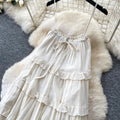 French riviera style sleeveless dress - women's summer korean ruffle trim ladylike cake dress - slimming elegant maxi dress