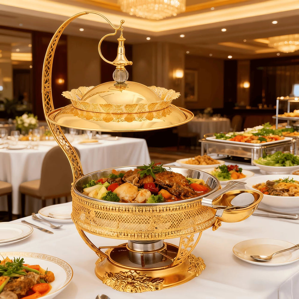 Gold stainless steel buffet warmer - hotel hanging cover buffet stove - alcohol-fired heating and insulation furnace