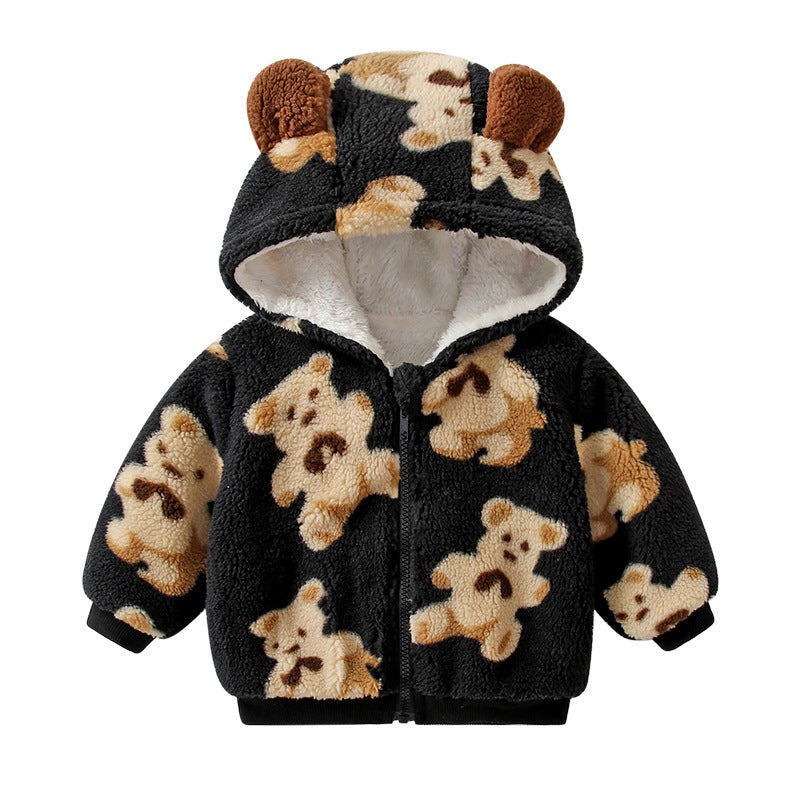 Fleece kids winter new product lambswool bear baby boys and girls children's clothing long sleevesheattechtopsoutwear