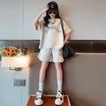 Girls' summer outfit  new set: stylish and trendy kids' streetwear, children's sportswear, big kids' short-sleeve two-piece summer set
