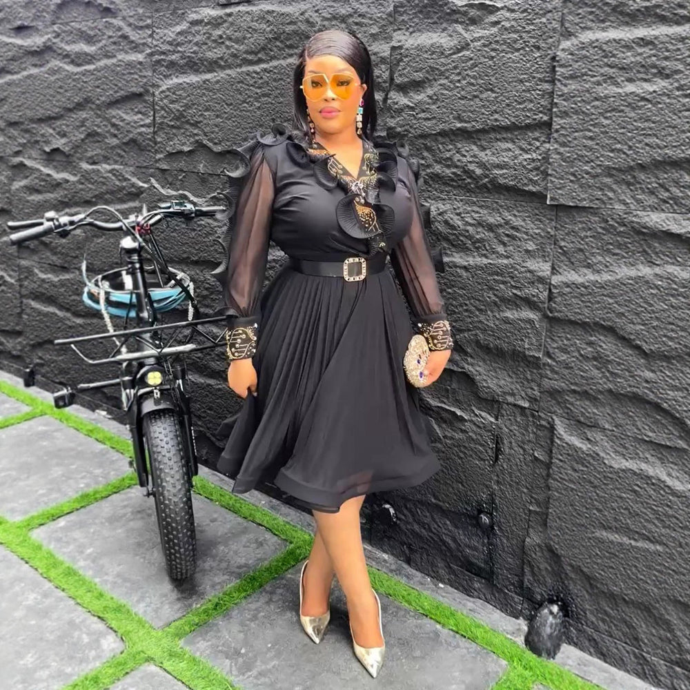 fashion  african women's new arrival wood ear waist slimming lookelegant pleated chiffon plus sizedress