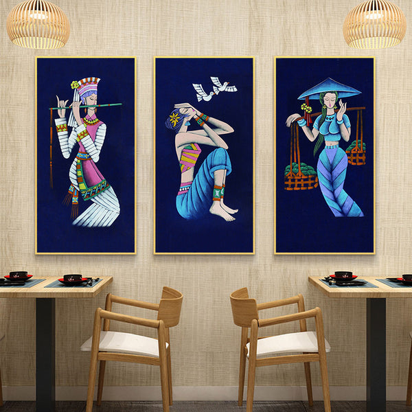 Yunnan ethnic minorities hanging paintings beautiful women art figures decorative paintings hotel homestay murals porch wall painting