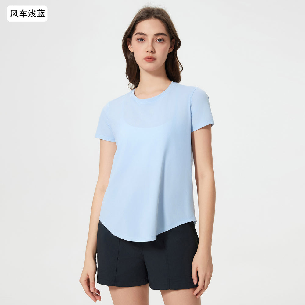 Summernew arrivalfashioncasual quick-drying short-sleeved t-shirt women's loose breathable running fitness yoga topsd25039