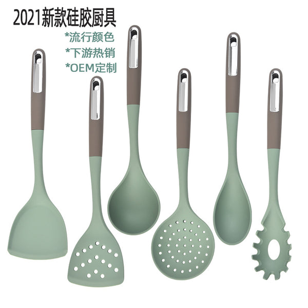Food grade high temperature resistant silicone kitchenware, spoon set, spatula, spoon leakage, spatula, colander surface fishing, full set of two-color spatula