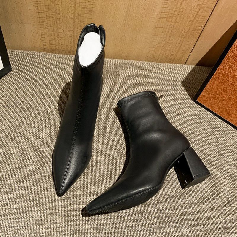 High-heeled short boots for women 2025fall and winternew arrivalk-style zipper pointed toe women's boots nude boots easiest for matchpopularmartin boots women's shoes