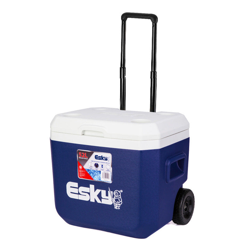 Esky outdoor camping wheeled cooler with pull rod, 52l large capacity, multi-functional car refrigerator for sea fishing and fresh food preservation
