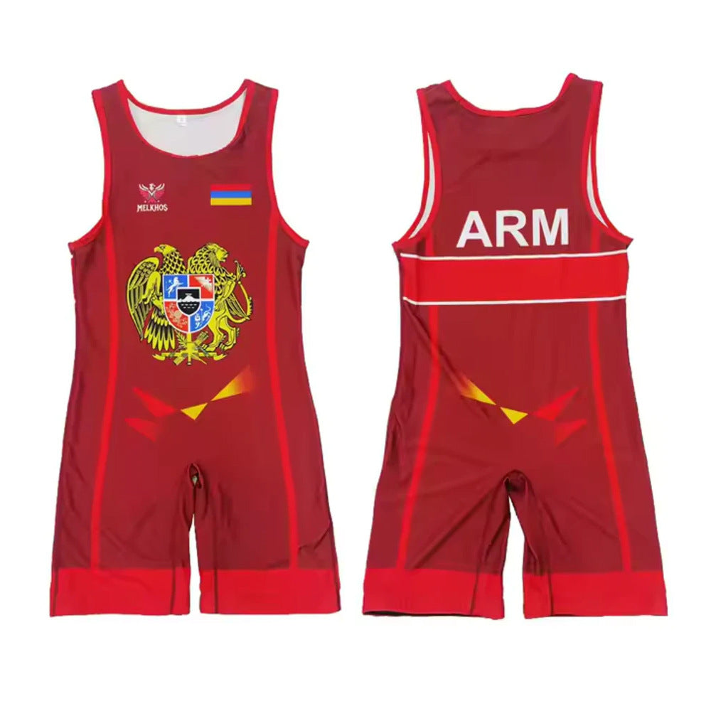 Sublimation full body print men's one-piece wrestling suit custom training weightlifting suit men's and women's free wrestling one-piece vest