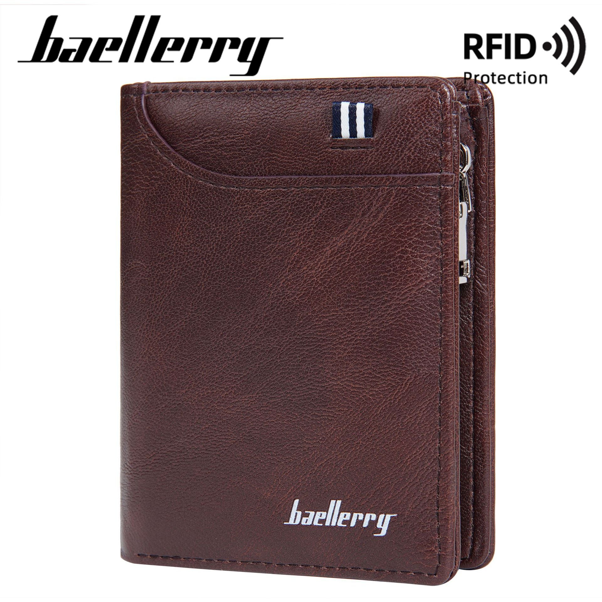 New wallet men's short baellerry European and American business anti-theft brush wallet vertical zipper change ticket holder