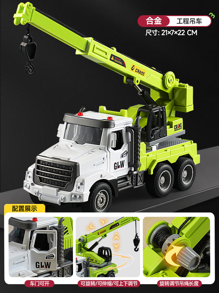 Kids' construction engineering toys - alloy dump truck, mixer truck, crane, excavator, log loader, and transporter - ages 3-6