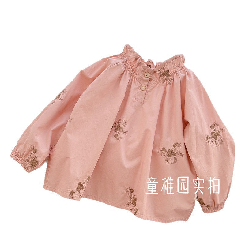 Girls'  spring new arrival: stylish and exquisite embroidered doll blouse - trendy autumn outfit for baby girls, spring and autumn shirt