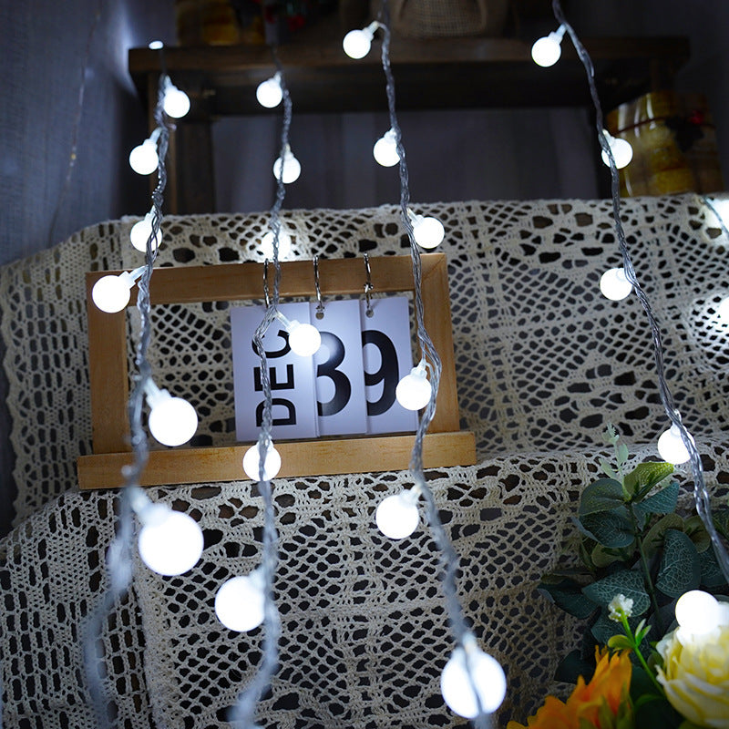 Cross-border led round ball lights camping small white ball lights string wedding festival decorative lights Christmas string lights flashing lights