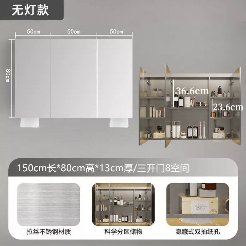 Smart stainless steel bathroom mirror cabinet, bathroom mirror storage, integrated mirror box, wall-mounted toilet, makeup mirror alone