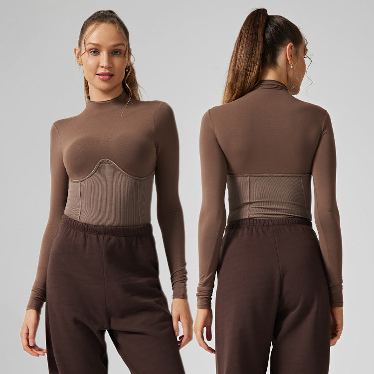 women's long-sleeve high-intensity slim-fit activewear top - running, slimming, stand collar, workout top, yoga top (can be worn as outerwear)