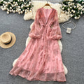 French chic sequin embroidered v-neck lantern sleeve bodycon dress - women's slimming maxi dress for autumn