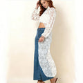 spring/summer european and american cross-border new arrival:  independent site women's lace floral high-low sheer top