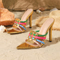 fashion style golden pointed toe high-heeled slippers for women summer colorful patchwork stiletto fashion sandals