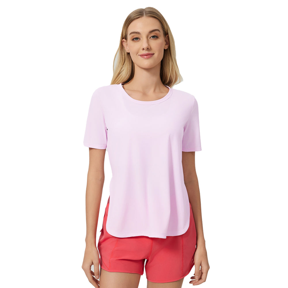 Summer loose breathable yoga top women's side slit quick-dry running fitness sports short sleeve dss125