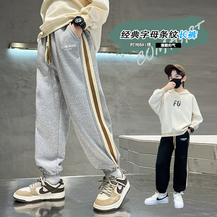 Kids' boys' autumn pants  new spring/autumn style athletic boy's trousers, trendy sweatpants for mid-to-large children