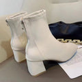 Martin boots for women 2024 new women's boots winter fashion square toe back zipper leather boots women's thick heel mid heel boots for women